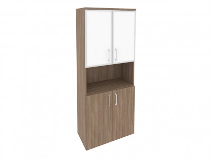Офисная мебель для персонала ONIX O.ST-1.4R white Шкаф высокий широкий (2 низких фасада ЛДСП + 2 низких фасада стекло лакобель в раме)